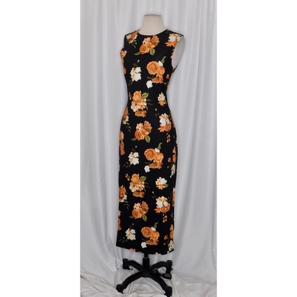 NWT!! WEWOREWHAT Muscle Tank Midi Dress Black Floral Stretch Cottagecore Medium - Picture 6 of 16